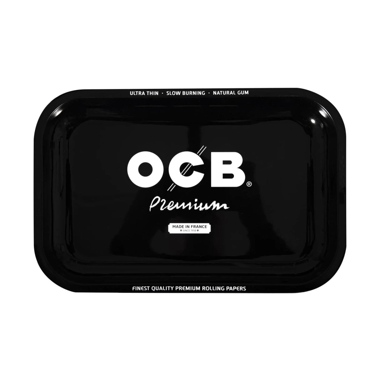 Premium OCB rolling tray featuring vibrant design and spacious layout for easy rolling and preparation of herbs.